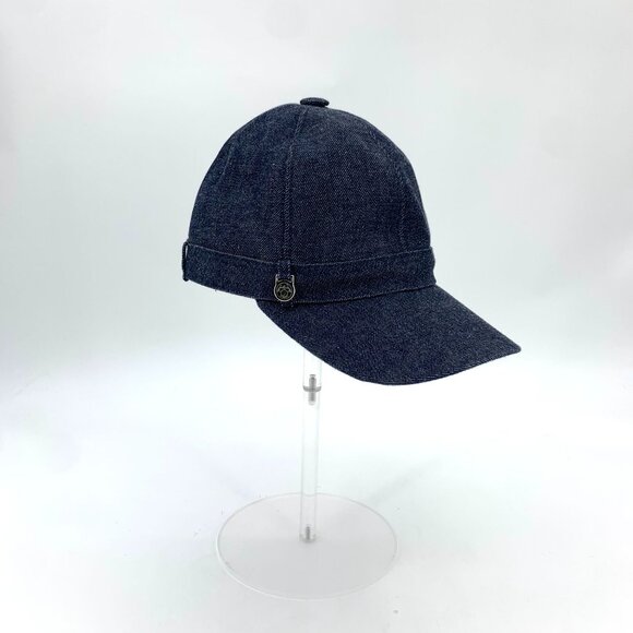 Hermes Deep Blue Denim Cotton Baseball Cap Size 56 Adjustable Strap 100% Cotton